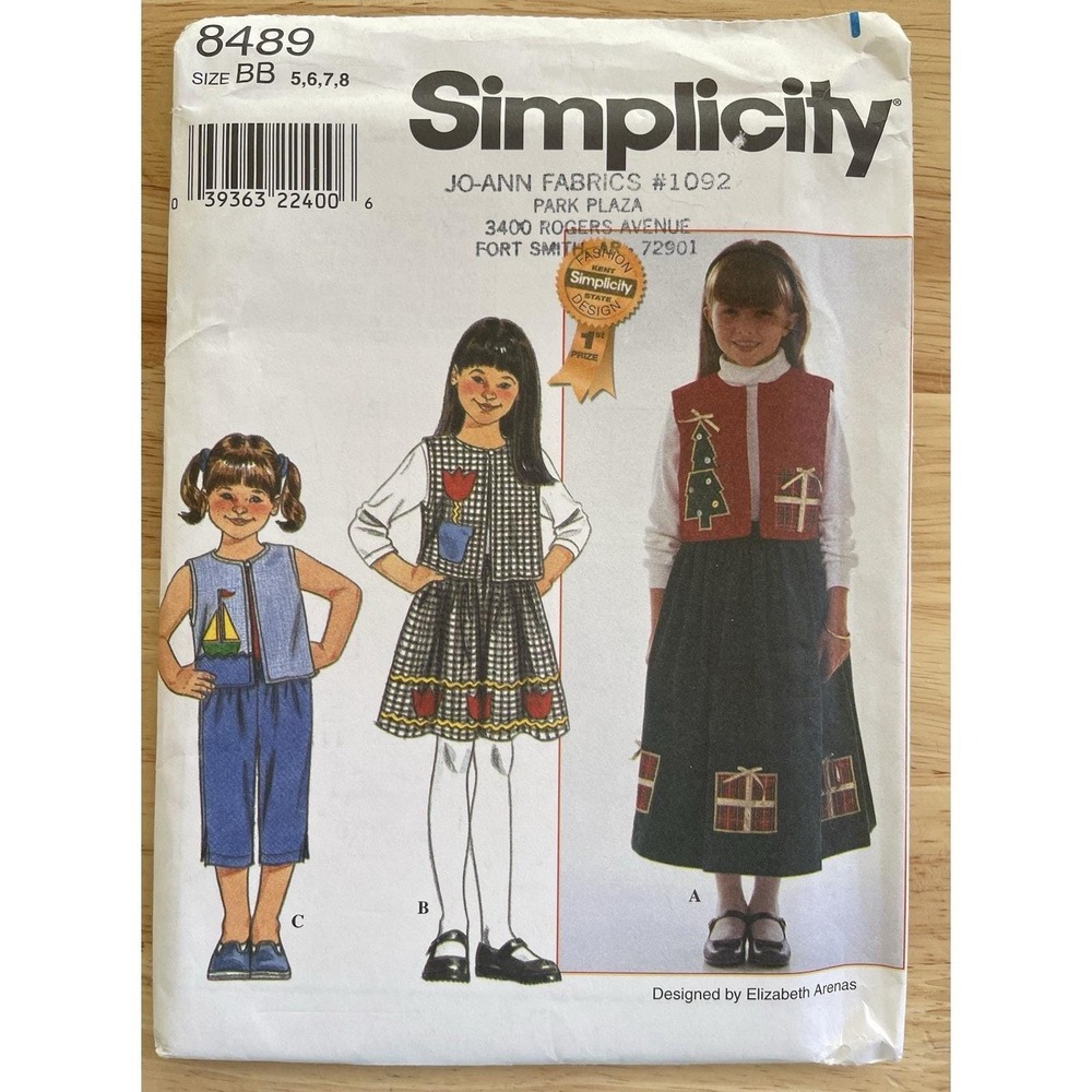 Simplicity Sewing Pattern 8489 Child Vest Skirt Pants Size 5 6 7 8 UNCUT FF